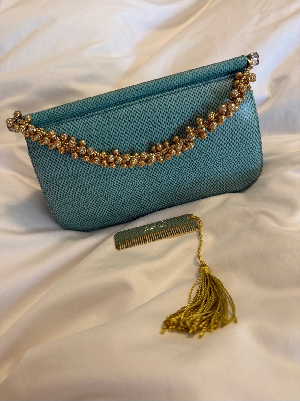 Judith Leiber Vintage Green Clutch/ bag Jeweled Handle Collector’s Piece
